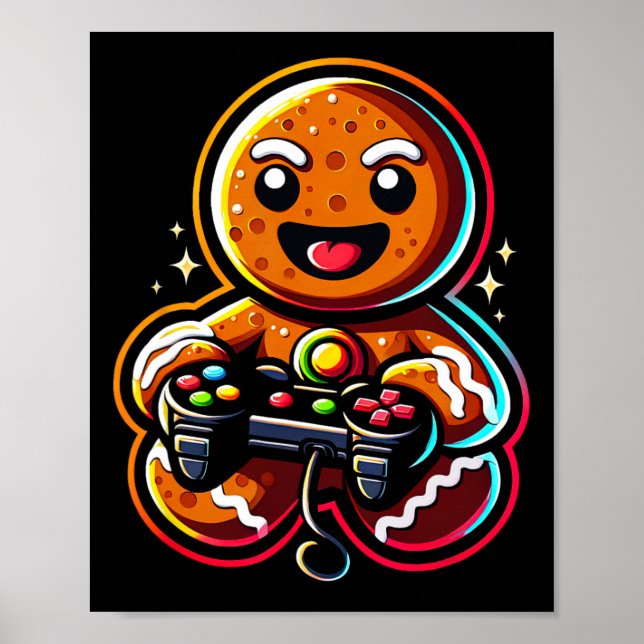 Gingerbread Playing Video Game Controller Gamer Ch Poster (Framsidan)