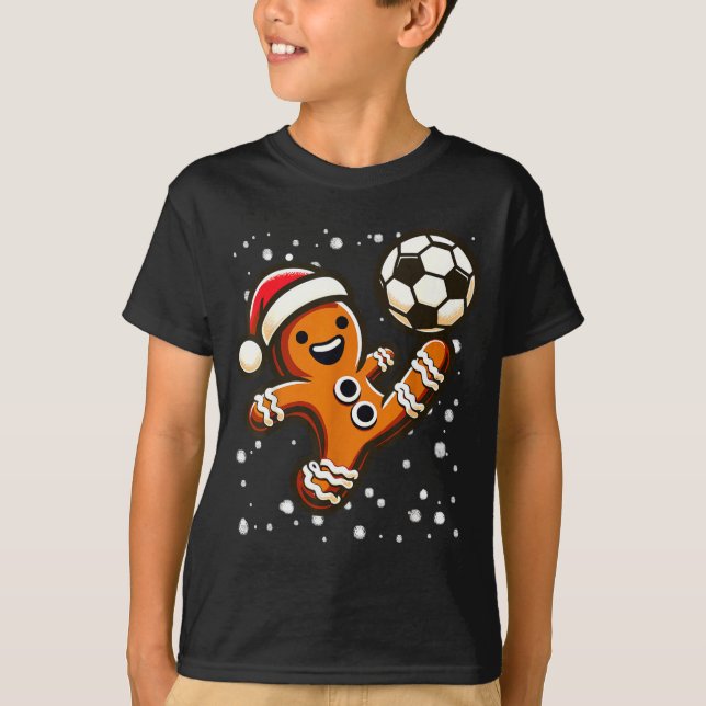 Gingerbread Plays Soccer Bicycle Kick, Cookie Chri T Shirt (Framsida)