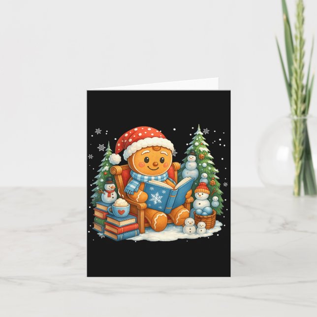 Gingerbread Reading Book Lovers Christmas Bookworm Kort (Framsida)