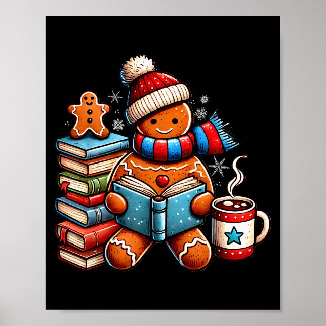 Gingerbread Reading Book Lovers Christmas Bookworm Poster (Framsidan)