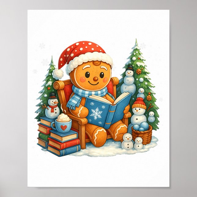 Gingerbread Reading Book Lovers Christmas Bookworm Poster (Framsidan)