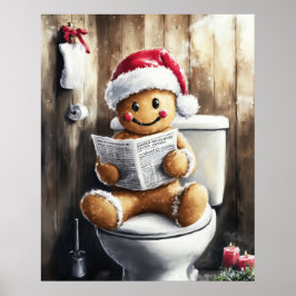 Gingerbread Reading on the Toilet Funny Christmas  Poster