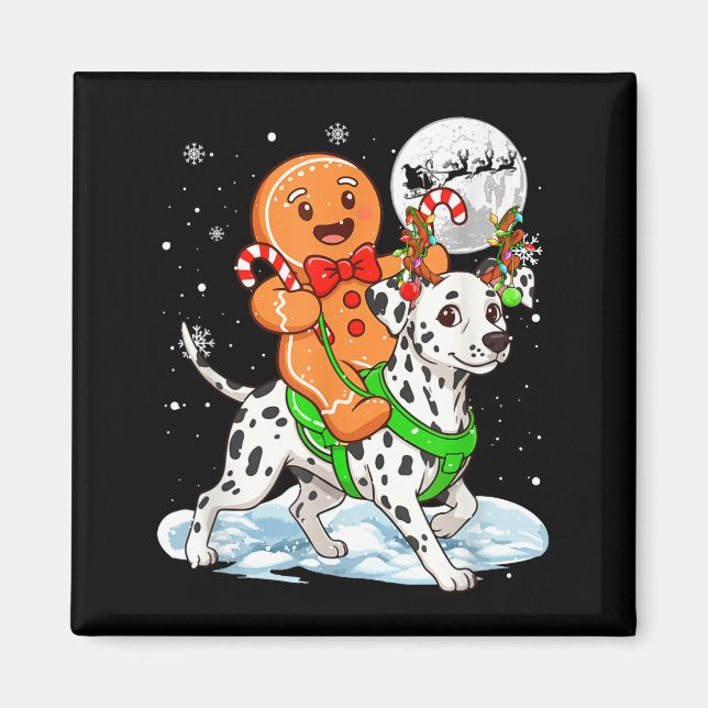 Gingerbread Ridding Dalmatian Reindeer Christmas B Magnet (Framsidan)