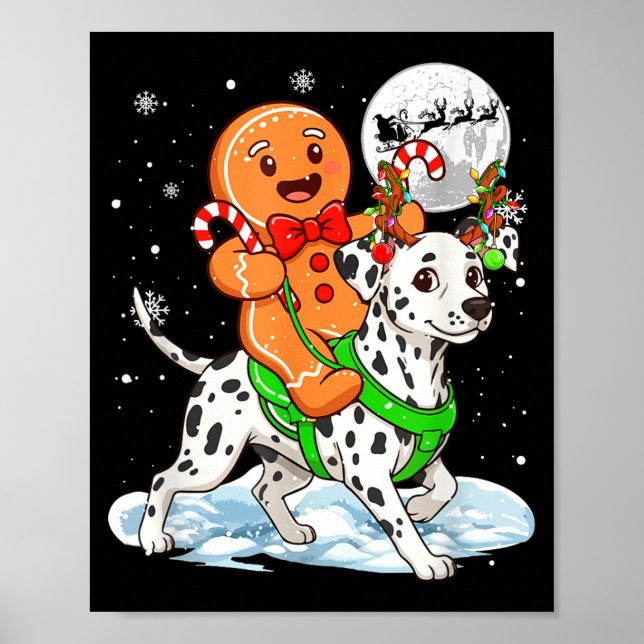 Gingerbread Ridding Dalmatian Reindeer Christmas B Poster (Framsidan)