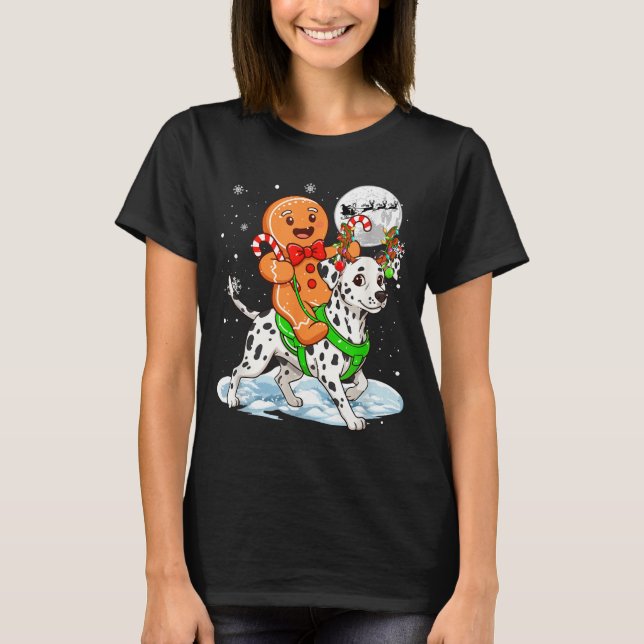 Gingerbread Ridding Dalmatian Reindeer Christmas B T Shirt (Framsida)