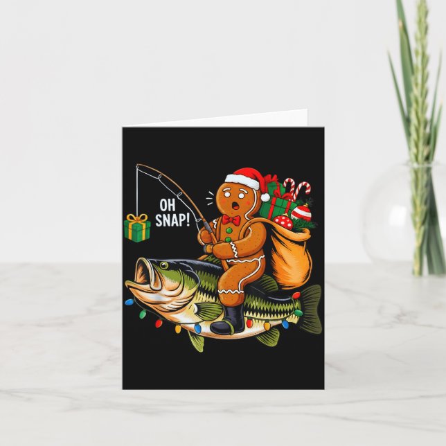 Gingerbread Riding B Fish Christmas Fishing Xmas P Kort (Framsida)