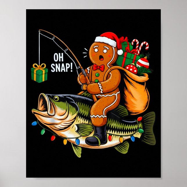 Gingerbread Riding B Fish Christmas Fishing Xmas P Poster (Framsidan)