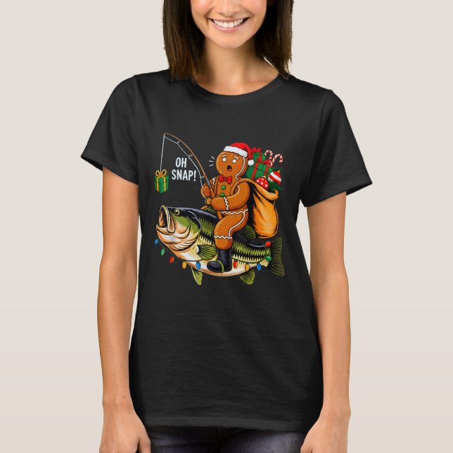 Gingerbread Riding B Fish Christmas Fishing Xmas P T Shirt (Framsida)