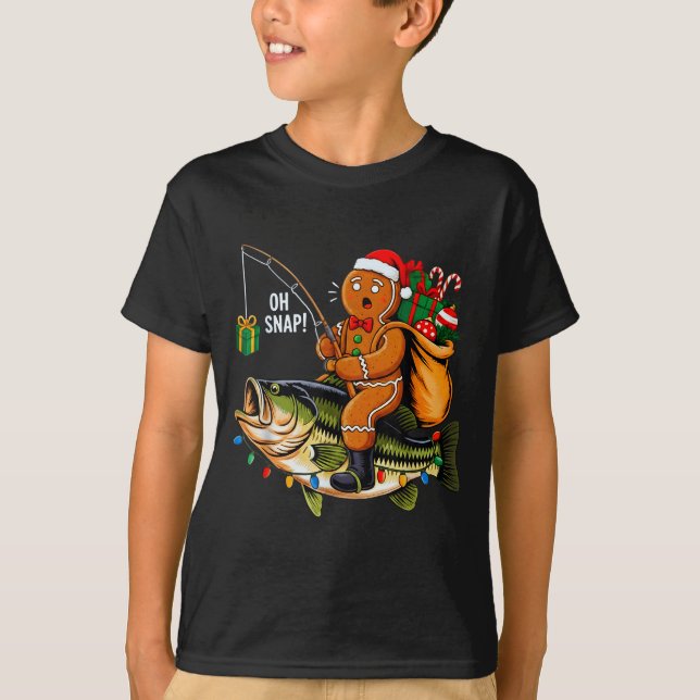 Gingerbread Riding B Fish Christmas Fishing Xmas P T Shirt (Framsida)