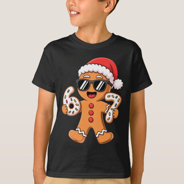 Gingerbread Santa With Sungles Holding 67 Cookies  T Shirt (Framsida)