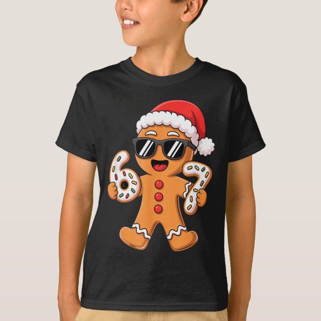 Gingerbread Santa With Sungles Holding 67 Cookies  T Shirt (Framsida)