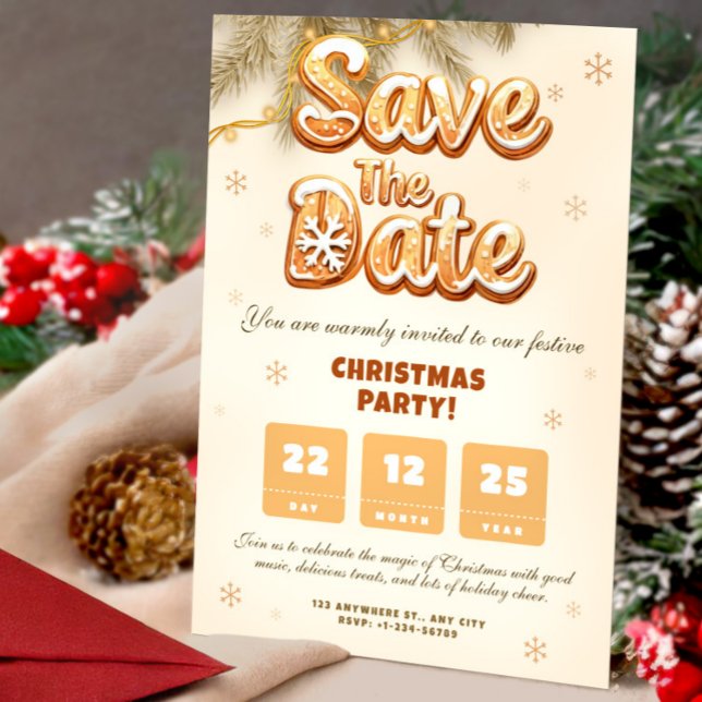 Gingerbread Save the Date Jul Vinterfest Inbjudningar (Gingerbread Save the Date Christmas Winter Party Invitation)