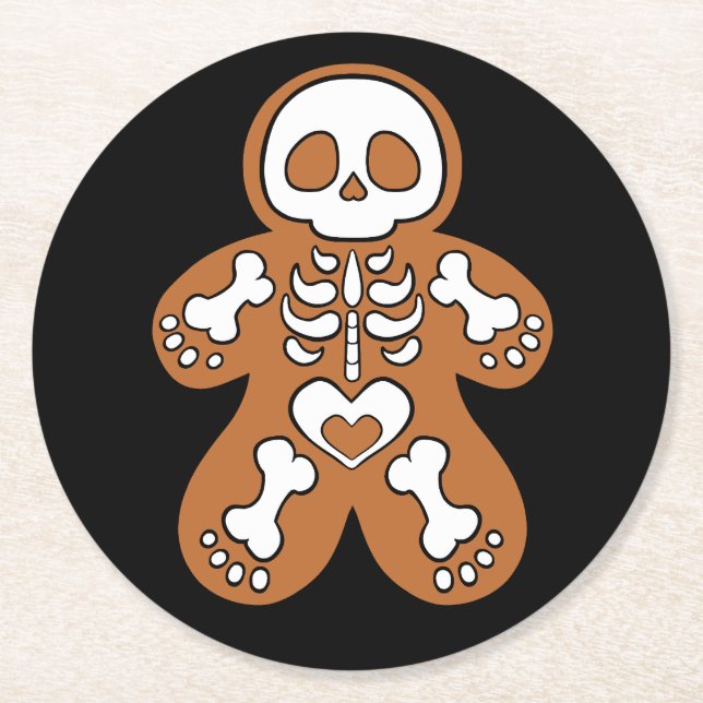 Gingerbread Skelett Man Underlägg Papper Rund (Framsidan)