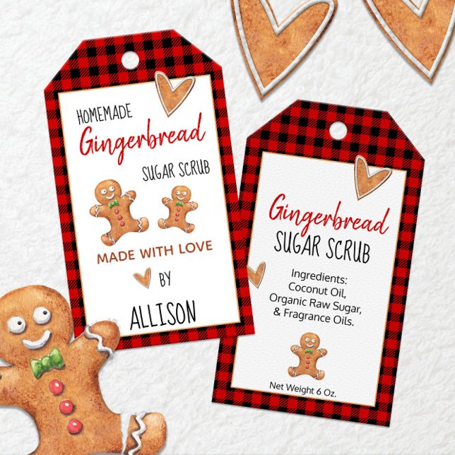 Gingerbread-skrubbetiketter 🍪 med Buffalo-ruta Presentetikett (Gingerbread Scrub 🍪 Gift Tags with Buffalo Plaid 🎄
)