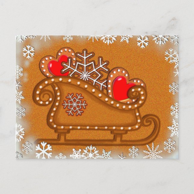 GINGERBREAD SLEIGH & COOKIES by SHARON SHARPE Vykort (Framsida)