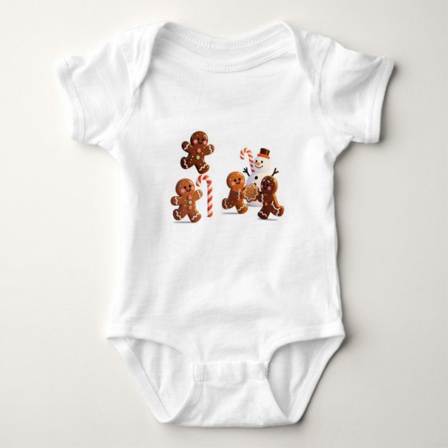 Gingerbread Snömannen Baby Bodysuit T Shirt (Framsida)