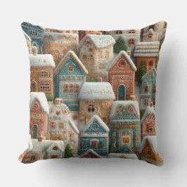 Gingerbread Snow Frosted Village Kudde