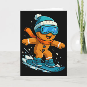 Gingerbread Snowboardare Jul Holiday Snöskidåkning Kort