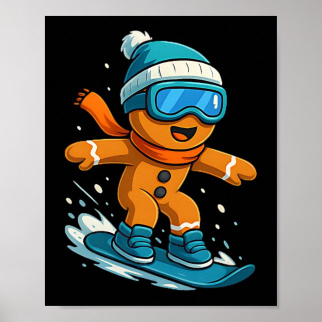 Gingerbread Snowboardare Jul Holiday Snöskidåkning Poster (Framsidan)