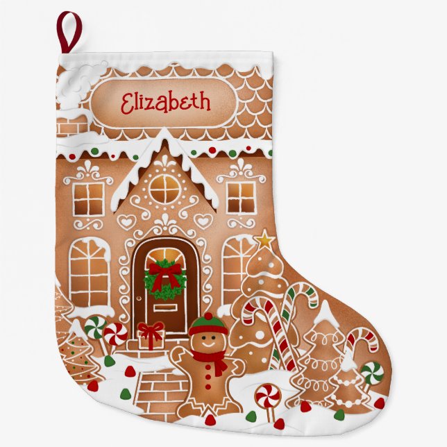 Gingerbread-stugahus Stor Julstrumpa (Framsidan)