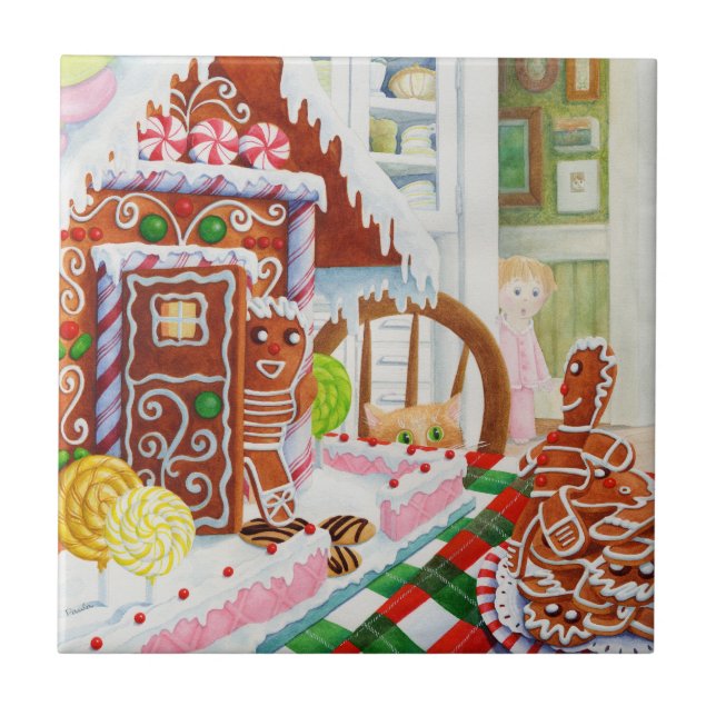 GINGERBREAD SURPRISE 4.25x4.25 keramiskt plattor Kakelplatta (Framsidan)