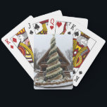 Gingerbread Swirl Christmas Tree Playing Cards Casinokort<br><div class="desc">Bring holiday magic to the table with this whimsical playing card deck featuring a towering gingerbread Christmas tree wrapped in lush green icing and snow-kissed details. Set against a cozy winter cabin backdrop, the scene feels like a festive fantasy village brought to life. Perfect for holiday game nights, stocking stuffers,...</div>