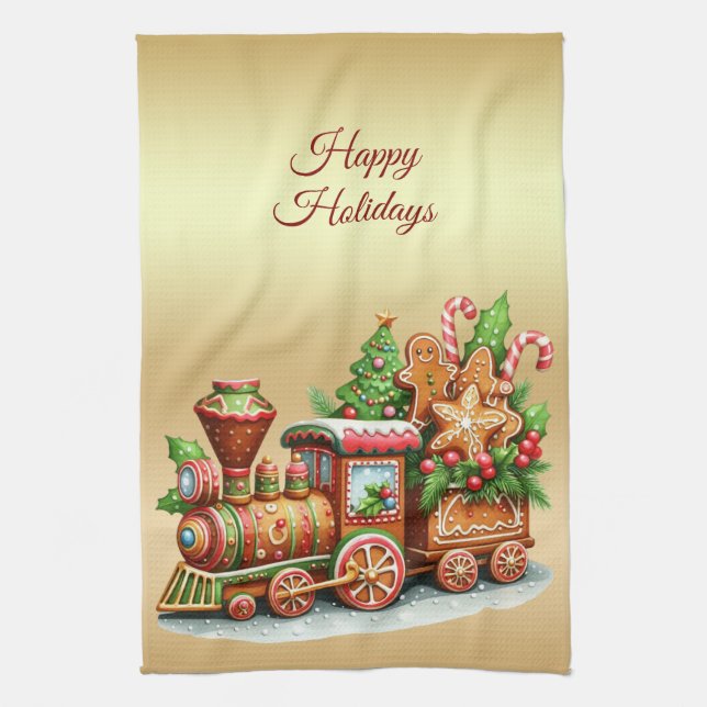 Gingerbread Tåg Jul Kökshandduk (Vertikal)