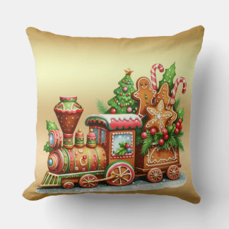 Gingerbread Train Holiday Throw Pillow Kudde
