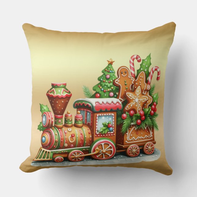 Gingerbread Train Holiday Throw Pillow Kudde (Framsida)