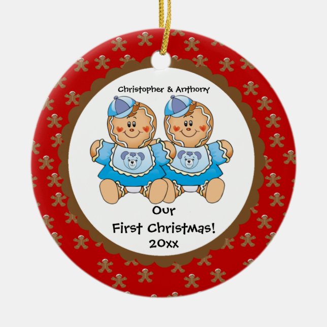 Gingerbread Tvillingar Baby's Första Jul Ornament (Framsidan)