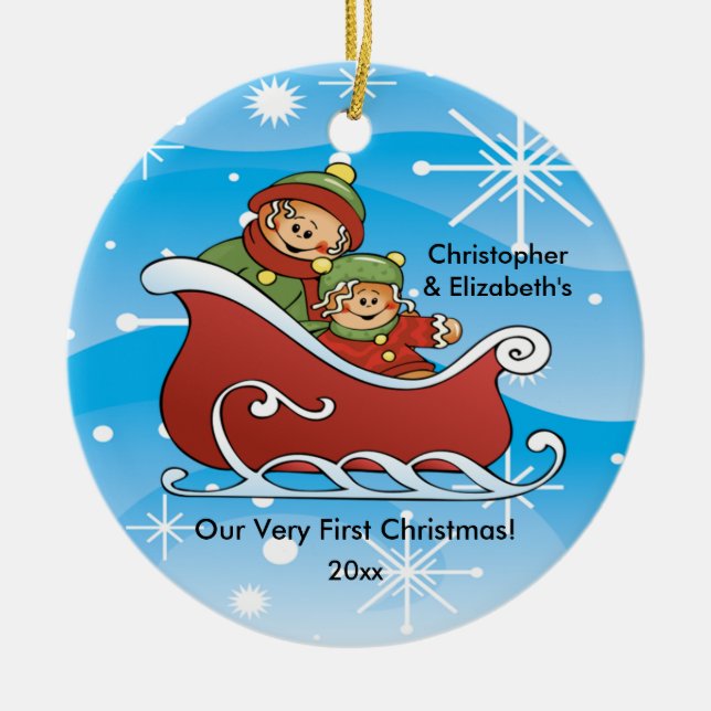 Gingerbread Tvillingar Baby's Första Jul Ornament (Framsidan)