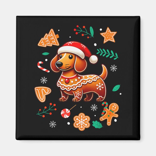 Gingerbread Weiner Dog Lover Dachshund Christmas C Magnet (Framsidan)