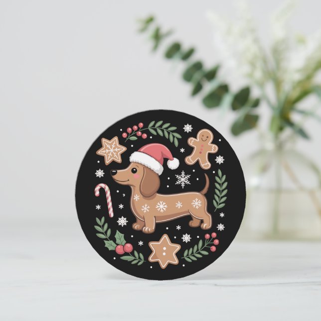 Gingerbread Wiener Hund Älskare Dachshund Jul  Julkort (Stående Fram)