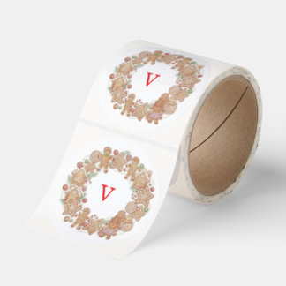 Gingerbread wreath Christmas seals j Runt Klistermärke