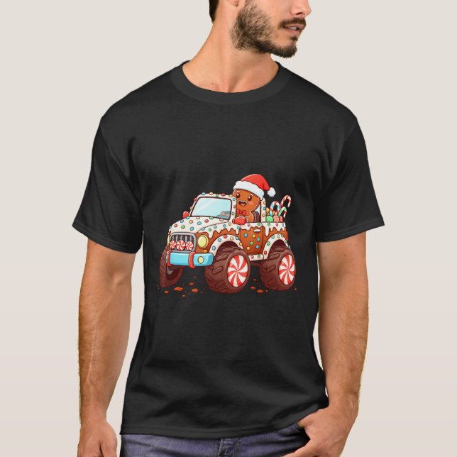 Gingerbread Xmas Candy Truck Funny Christmas Bakin T Shirt (Framsida)