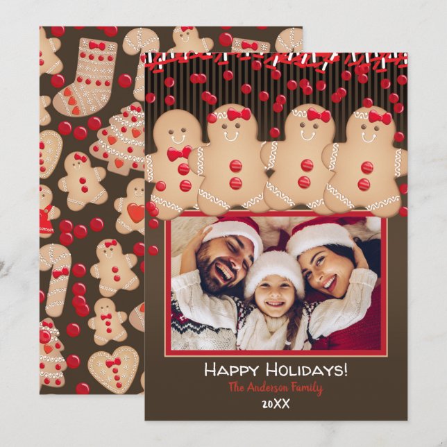 Gingerbreadkakfamilj julfirande julfotograf inbjudningar (Fram/baksida)