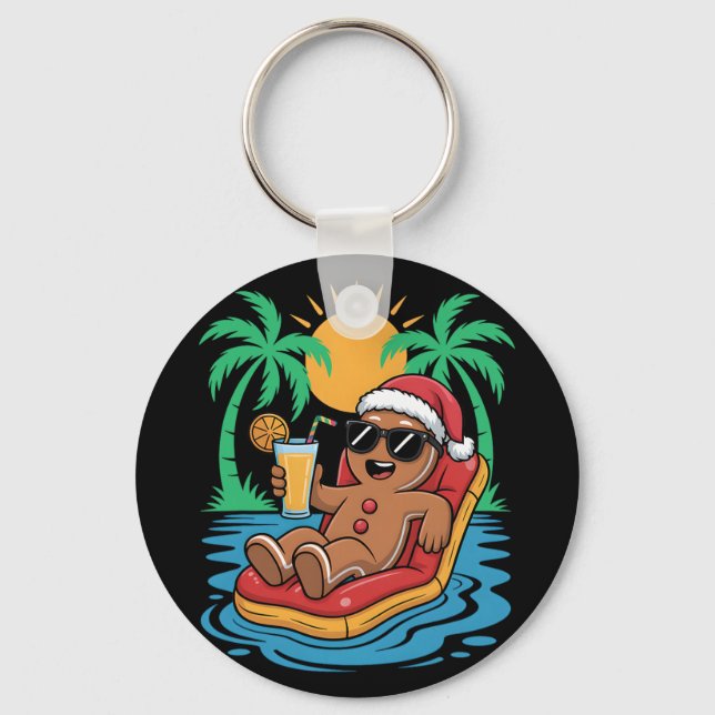 Gingerbreadman jul i juli sommar pool strand nyckelring (Framsida)