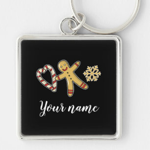 Gingerbreadman Kärlek Fyrkantig Silverfärgad Nyckelring