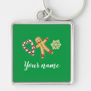 Gingerbreadman Kärlek Fyrkantig Silverfärgad Nyckelring