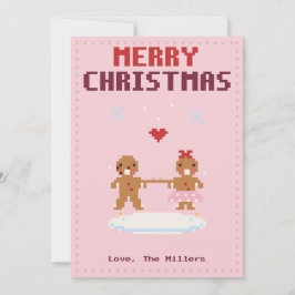 Gingerbreadpar Pink Pixel Art Julkort