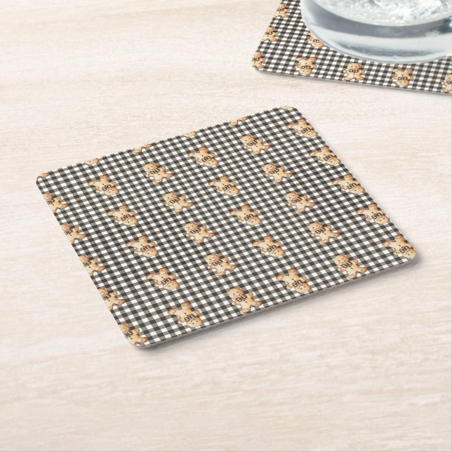 Gingerbreadparad på gingham! underlägg papper kvadrat (Vinklad)