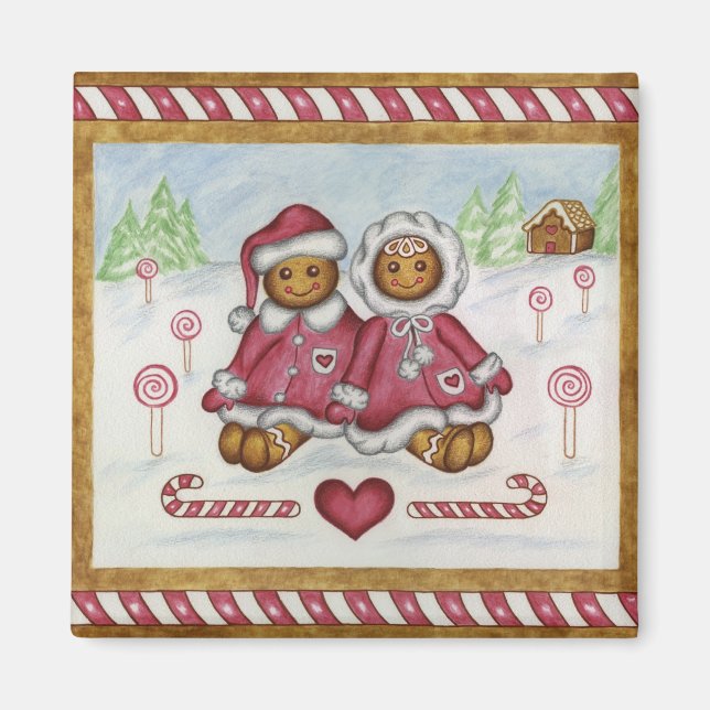 Gingerbreadpojken & -flickan julmagnet magnet (Framsidan)