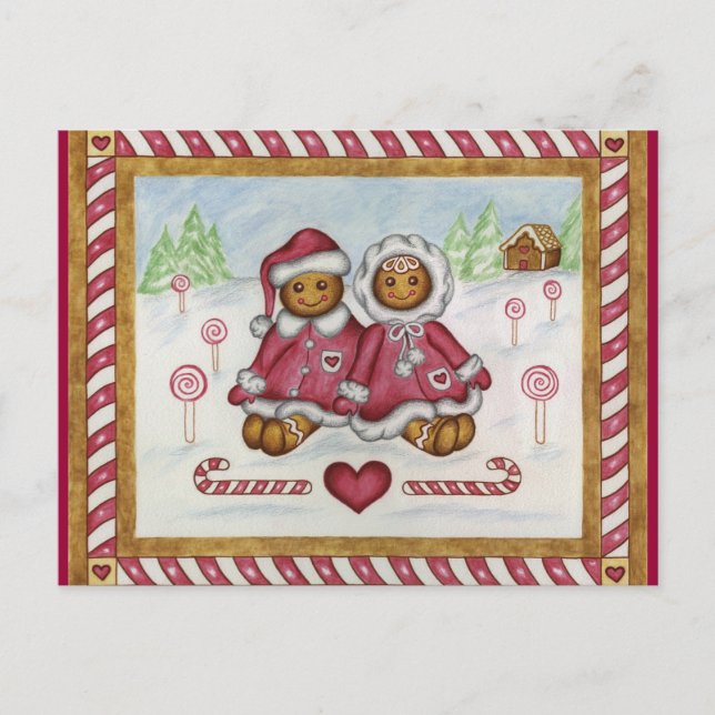 Gingerbreadpojken och -flickan Julkort Helg Vykort (Framsida)