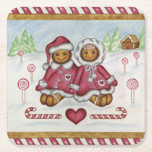 Gingerbreadpojken och -flickan Underlägg Papper Kvadrat (Framsidan)