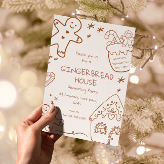 Gingerbreadshus Dekorationsfest Neutral Beige Inbjudningar