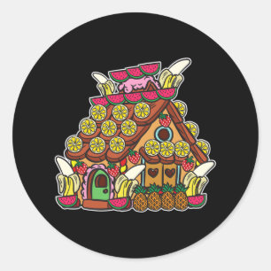 Gingerbreadshus Dekorerat Med Frukter Jul Runt Klistermärke