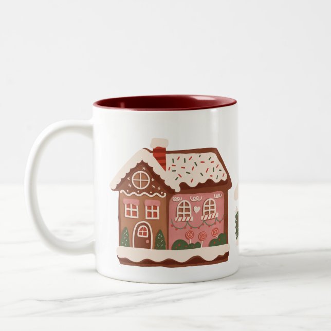 Gingerbreadshus Jul Trendy Roligt Två-Tonad Mugg (Vänster)