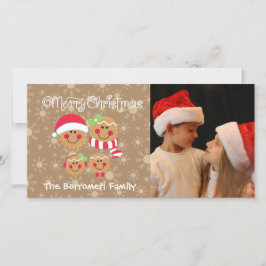 Gingerbröd Ansikte Familj med 4 Photo Julkort