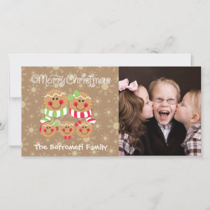 Gingerbröd Ansikte Familj med 5 Photo Julkort