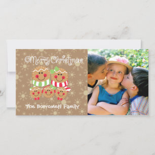 Gingerbröd Ansikte Familj med 5 Photo Julkort